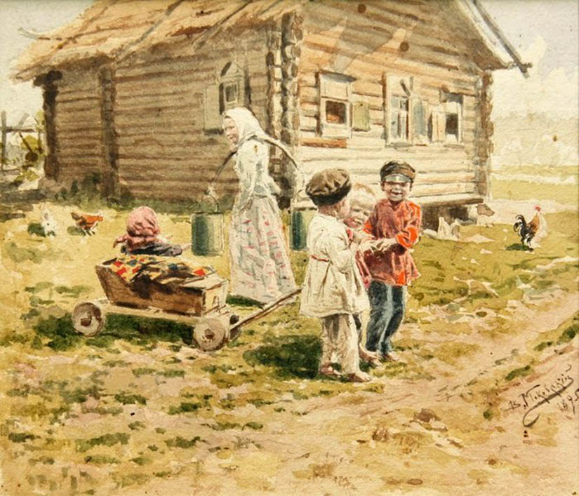 Владимир Маковский - Утро во дворе. Дети, 1895
