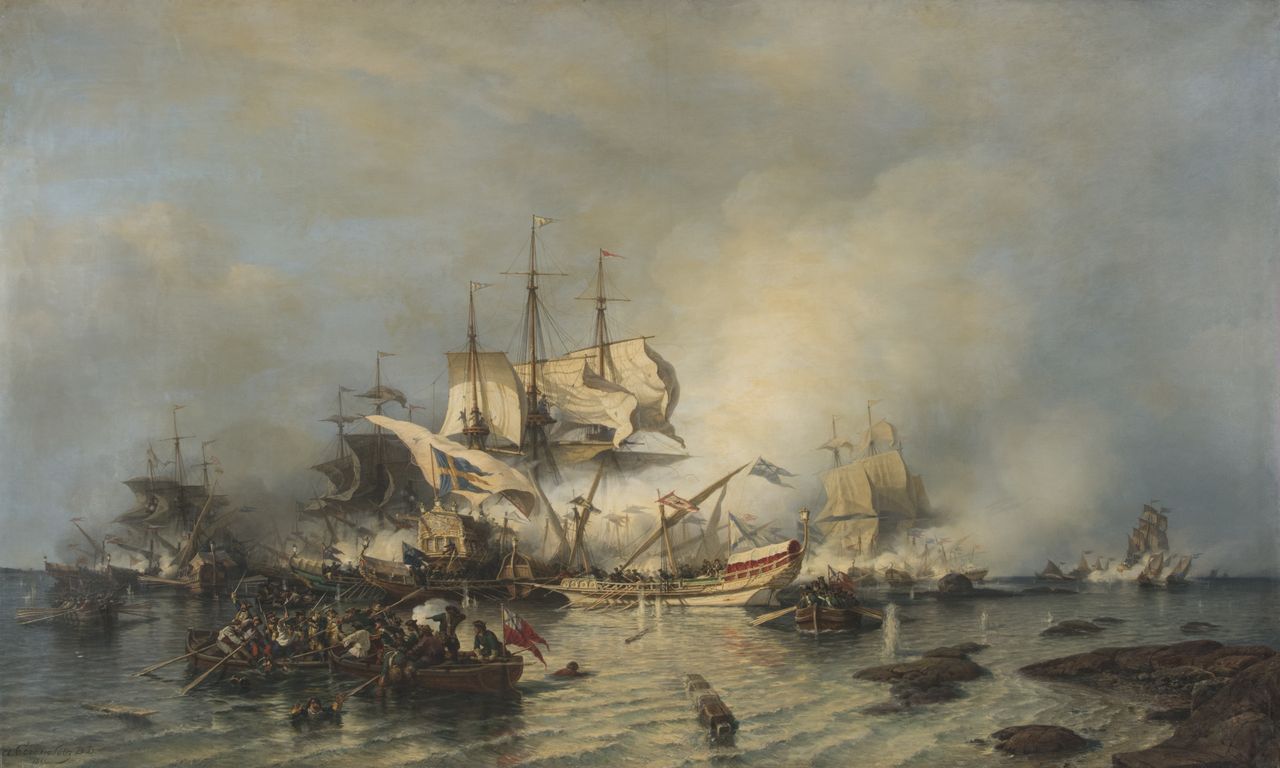 А.П. Боголюбов. Гренгамское сражение 27 июля 1720 года. 1866. А.П. Боголюбов. Гренгамское сражение 27 июля 1720 года. 1866.