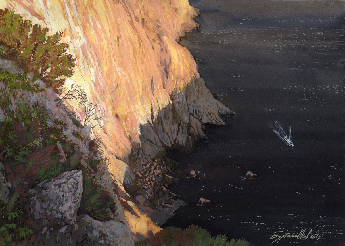 Алексей Буртасенков - Скалы освещённые вечерним солнцем, 2014